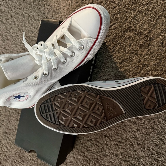 Converse White High Top Sneakers with Red Trim - Picture 3 of 5